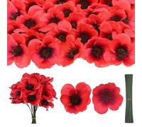 Haishell Lot de 150 fleurs artificielles de coquelicots rouges pour commémoration du dimanche avec branche de fleurs pour bouquet de fête des anciens combattants, corsages, décoration de la maison et