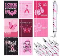 Haishell Lot de 16 cadeaux de sensibilisation au cancer du sein comprenant un stylo à bille rose et des carnets inspirants avec espoir, foi, force, courage pour femme, fille, patiente, collègue de