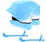 Haishell Lot de 3 paires de protège-lames de patins à glace avec boucle réglable, serviette de protection élastique pour patinage artistique (bleu)