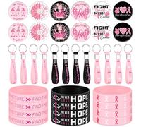 Haishell Lot de 36 bracelets de sensibilisation au cancer du sein avec bracelet en silicone rose et noir rond - Bracelets de motivation pour femme et fille