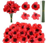 Haishell Lot de 60 fleurs artificielles de coquelicots rouges pour commémoration du dimanche avec branche de fleurs pour bouquet de fête des anciens combattants, corsages, décoration de la maison et