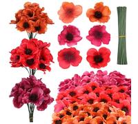 Haishell Lot de 60 fleurs artificielles rouges avec branche de fleurs pour vétérans, bouquet de dimanche, décoration de la maison et de la cuisine