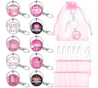 Haishell Octobre Rose 30 pcs ruban rose porte-clés de sensibilisation au cancer du sein, cartes de remerciement, sacs en organza, porte-clés avec mots inspirants pour femmes, accessoires cadeau