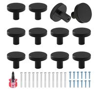 Haisheng Lot de 12 boutons de meubles, d'armoire et d'armoire - En métal mat - Rond - Moderne - Pour armoire, armoire - Avec vis longues et courtes