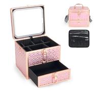 HAISKY Trousse de maquillage avec tiroir, étui de maquillage de voyage avec miroir LED magnétique, organiseur de cosmétiques avec séparateur réglable - Rose étincelant