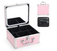 HAISKY Trousse de maquillage de voyage avec miroir LED magnétique amovible, organiseur de cosmétiques étanche avec séparateur réglable, 3 modes de couleur, Rose glacé