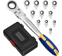 haisstronica Kit 12-en-1 Clés à Cliquet - Clés à Anneau Métriques 8-19 mm avec Têtes Interchangeables pour Voiture, Jeu de Clés à Cliquet pour les Vis Principales de Véhicules