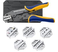 Haisstronica kit pince à sertir 6 pcs,pince à cliquet pour cosses isolées/non isolées,embouts,cosse Électriques,câbles solaires et connecteurs thermorétractables,avec mâchoires interchangeables