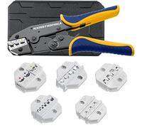 Haisstronica kit pince à sertir 6 pcs,pince à cliquet pour cosses isolées/non isolées,embouts,cosse Électriques,câbles solaires et connecteurs thermorétractables,avec mâchoires interchangeables