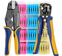 Haisstronica Kit Pince à Sertir avec Pince à Dénuder et 200 Connecteurs Thermorétractables - Pince Sertir pour Connecteurs Thermorétractables, Cosses de Câble, Compatible 0,5-6 mm² (AWG22-10)
