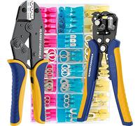 Haisstronica Kit Pince à Sertir avec Pince à Dénuder et 280 Connecteurs Thermorétractables - Pince pour Connecteurs Thermorétractables, Cosses en Anneau, Connecteurs de Câble 0,5-6 mm² (AWG22-10)