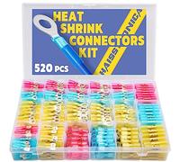haisstronica Lot de 520 connecteurs de fils thermorétractables de qualité marine - Kit de connecteurs électriques en cuivre rouge étamé, sertissage, anneau isolé, fourche, bêche, épissures bout à bout
