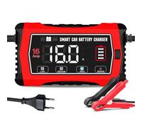 Haistio Chargeur de batterie de voiture 16 A 6 V/12 V/24 V avec écran LCD, entretien de la batterie, charge de maintien et désulfatation pour AGM, lithium, LiFePO4, plomb-acide (moto, camping-car
