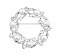 HAISWET Broche brillante élégante en oxyde de zirconium imitation perle couronne cercle écharpe broche broches bijoux de mariage, Cristal Métal