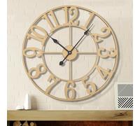 HAITANG Grande Horloge Murale Moderne Ronde en métal doré 80 cm de diamètre Fonctionnement à Piles Style Vintage Chiffres Arabes Horloges pour Salon, Chambre à Coucher, décoration de Cuisine