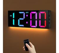 HAITANG Grande horloge murale numérique de 30,5 cm avec variateur de luminosité automatique de couleur RVB, veilleuses, horloge murale LED 24/12 heures pour bureau, chambre à coucher, bureau, salon