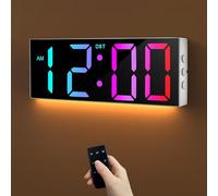 HAITANG Grande horloge murale numérique de 30,5 cm avec variateur de luminosité automatique de couleur RVB, veilleuses, horloge murale LED 24/12 heures pour bureau, chambre à coucher, bureau, salon