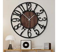 HAITANG Grande Horloge Murale pour Salon, silencieuse, sans tic-tac, Fonctionne à Piles, surdimensionnée, Vintage, Ronde, Moderne, en Bois, pour Chambre à Coucher, Ferme, Bureau, décoration