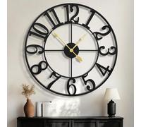 HAITANG Grande Horloge Murale Ronde de 100 cm Presque silencieuse à Quartz sans tic-tac horloges décoratives à Piles avec Chiffres Arabes Noirs horloges murales en métal pour Salon, Chambre, Cuisine