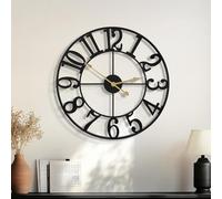 HAITANG Grande Horloge Murale Ronde de 40 cm Presque silencieuse à Quartz sans tic-tac horloges décoratives à Piles avec Chiffres Arabes Noirs horloges murales en métal pour Salon, Chambre, Cuisine
