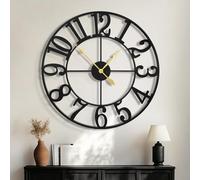 HAITANG Grande Horloge Murale Ronde de 61 cm Presque silencieuse à Quartz sans tic-tac horloges décoratives à Piles avec Chiffres Arabes Noirs horloges murales en métal pour Salon, Chambre, Cuisine,