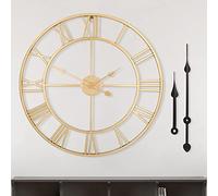 HAITANG Grande Horloge Murale Ronde en métal de Style Vintage Silencieux sans tic-tac à Piles 40 cm 47 cm 60 cm Or Chiffres Romains horloges pour Salon Chambre Cuisine décoration