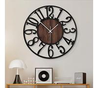 HAITANG Grandes horloges murales pour décoration de salon silencieuses en métal noir de 50cm, sans tic-tac, pour ferme, salle à manger, chambre à coucher, cuisine, horloge en bois à piles décor murale