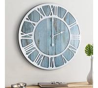 HAITANG Horloge Murale Ronde en Bois Moderne rétro Bleu 40 cm Chiffres Romains décor de Salon, légère Tique Horloge Murale décor à la Maison Jardin Bureau café décor de Chambre- 40 cm
