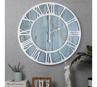 HAITANG Horloge Murale Ronde en Bois Moderne rétro Bleu 60 cm Chiffres Romains décor de Salon, légère Tique Horloge Murale décor à la Maison Jardin Bureau café décor de Chambre- 60 cm