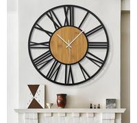 HAITANG Horloge Murale Ronde en Bois Noir de 50cm pour la décoration du Salon Chiffres Romains Vintage Horloges suspendues silencieuses sans tic-tac pour la Maison, Le Jardin, Le Bureau,la décoration