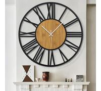 HAITANG Horloge Murale Ronde en Bois Noir de 80cm pour la décoration du Salon Chiffres Romains Vintage Horloges suspendues silencieuses sans tic-tac pour la Maison, Le Jardin, Le Bureau,la décoration