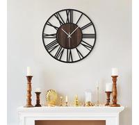 HAITANG Horloge murale silencieuse 34 cm, sans tic-tac, piles, petite horloge vintage ronde bois salon, chambre, cuisine, ferme, bureau, décoration