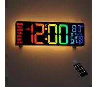 HAITANG Horloge Numérique - Horloge Calendrier Numérique Murale LED De 10,5" avec Affichage De La Température, Date Et Jour, Dimming Automatique De La Luminosité RGB, Veilleuses, pour Bureau, Chambre