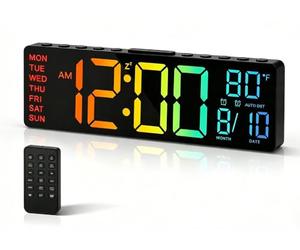 HAITANG Horloge Numérique - Horloge Calendrier Numérique Murale LED De 10,5" avec Affichage De La Température, Date Et Jour, Dimming Automatique De La Luminosité RGB, Veilleuses, pour Bureau, Chambre