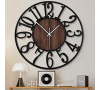 HAITANG Horloges murales Extra Larges pour décoration de Salon - 80 cm silencieuses sans tic-tac Chiffres Arabes Noirs horloges en métal pour Ferme, Salle à Manger, Chambre Horloge en Bois à Piles