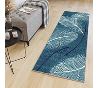 HaiTaoSy Petit Tapis Cuisine 40 x 120cm, Tapis Couloir Antidérapant et Lavable (sur Mesure & 10 Designs), Bleu, Motif Plume