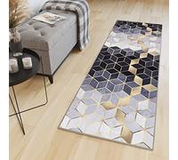 HaiTaoSy Tapis Cuisine Long Vinyle 70 x 280cm, Tapis Couloir Antidérapant et Lavable (sur Mesure & 10 Designs), Motif Cube Gris Clair