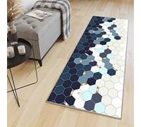 HaiTaoSy Tapis de Couloir Long Design 60 x 140cm, Tapis Cuisine Antidérapant et Lavable (sur Mesure & 10 Designs), Bleu et Blanc