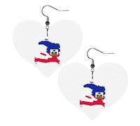 Haïti drapeau haïtien carte boucles d'oreilles en cuir pour femmes balancent boucle d'oreille goutte coeur pendentif avec crochet cadeaux pour fille adulte
