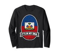 Haiti It's in My DNA Drapeau haïtien avec Empreintes digitales Manche Longue