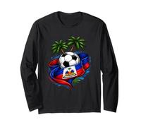 Haiti Soccer 2026 Drapeau haïtien pour Fan de Football des Caraïbes Manche Longue