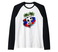 Haiti Soccer 2026 Drapeau haïtien pour Fan de Football des Caraïbes Manche Raglan