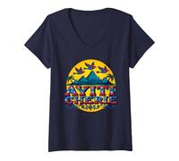 Haïtian Pride Ayiti Cherie Art au Paradis Tropical T-Shirt avec Col en V, Femme, Bleu Marine, M
