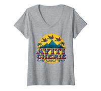 Haïtian Pride Ayiti Cherie Art au Paradis Tropical T-Shirt avec Col en V, Femme, Gris Chiné, S