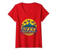 Haïtian Pride Ayiti Cherie Art au Paradis Tropical T-Shirt avec Col en V, Femme, Rouge, XL