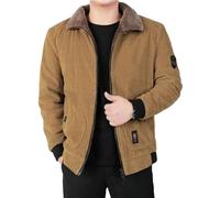 Haitpant Blouson bomber d'hiver en velours côtelé chaud rembourré en coton pour homme, kaki, XXXXL
