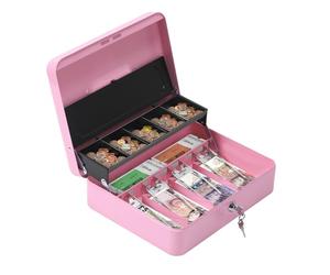 HAITRAL Caisse à monnaie, Boîte à billets en métal verrouillable argent, pièce de monnaie et boîte de sécurité grande caisse avec serrure, 30 x 24 x 9 cm - Rose