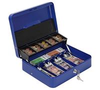 HAITRAL Caisse à monnaie en métal verrouillable - Grande caisse à monnaie portable à double couche avec plateau fixe pour pièces de monnaie et 2 clés - Petite boîte en étain de 30 x 24 x 8 cm - Bleu