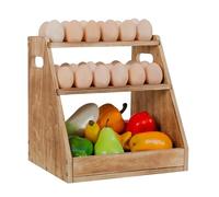HAITRAL Porte-œufs en bois à 3 niveaux, support à œufs rétractable avec panier, support à œufs de ferme avec poignée peut contenir 70 œufs de poule frais, œuf de canard, convient pour la maison et la
