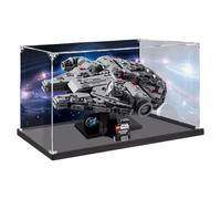 HAIWENFEIQI Vitrine en acrylique pour Lego 75375 Millennium Falcon, boîte de présentation transparente anti-poussière compatible avec kit Lego 75375 (modèle non inclus) (spray arrière sur base noire)